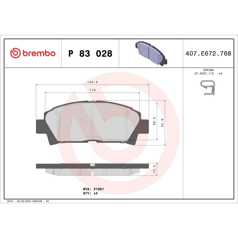 BREMBO P 83 028 Juego de pastillas de freno