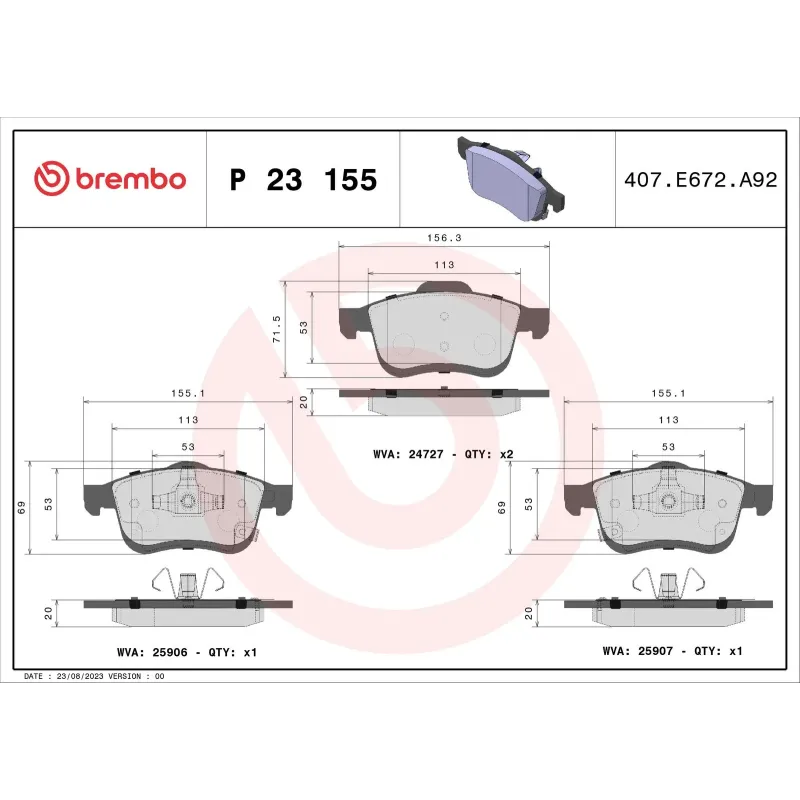 BREMBO P 23 155 Juego de pastillas de freno