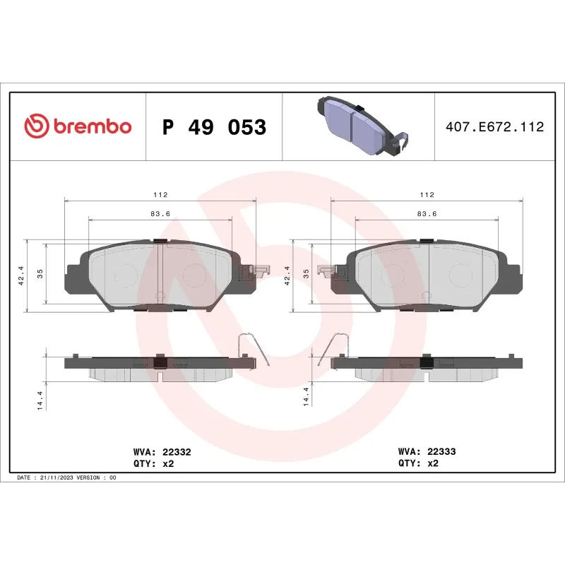 BREMBO P 49 053 Juego de pastillas de freno