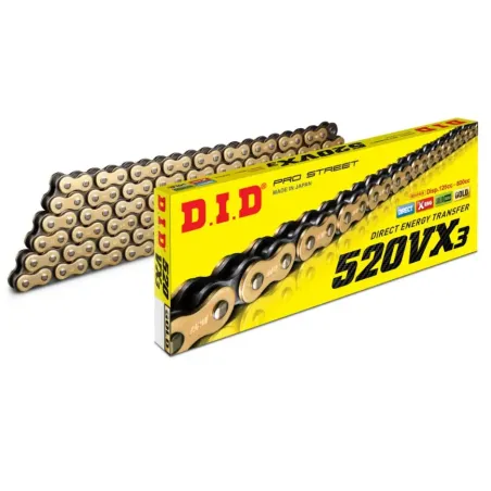 Cadena DID 520 VX3 114 pasos color oro y acero con remache - 28831147Z