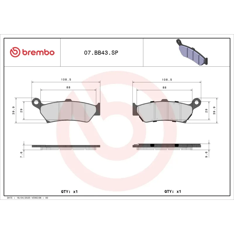 Pastillas de freno traseras Brembo 07BB43SP sinterizadas para BMW R 1300 GS