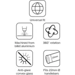 Espejo retrovisor bar end Oxford Arrow 360 OX511 negro para manillar 22 mm moto