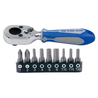 Juego de mini carraca porta puntas y puntas 1/4 - 10 piezas