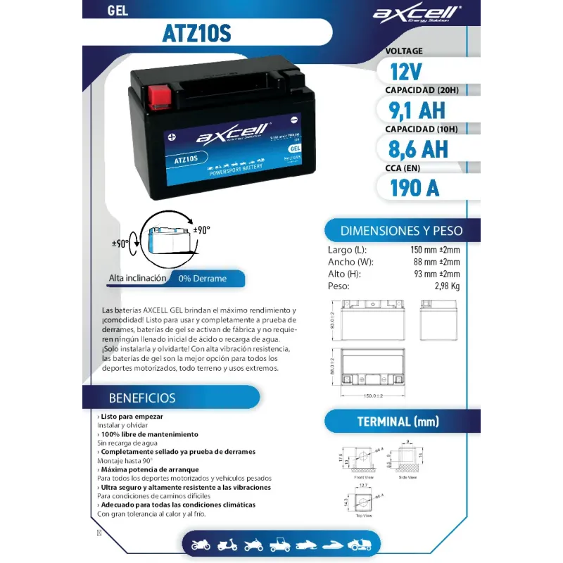 bateria moto axcell gel atz10s