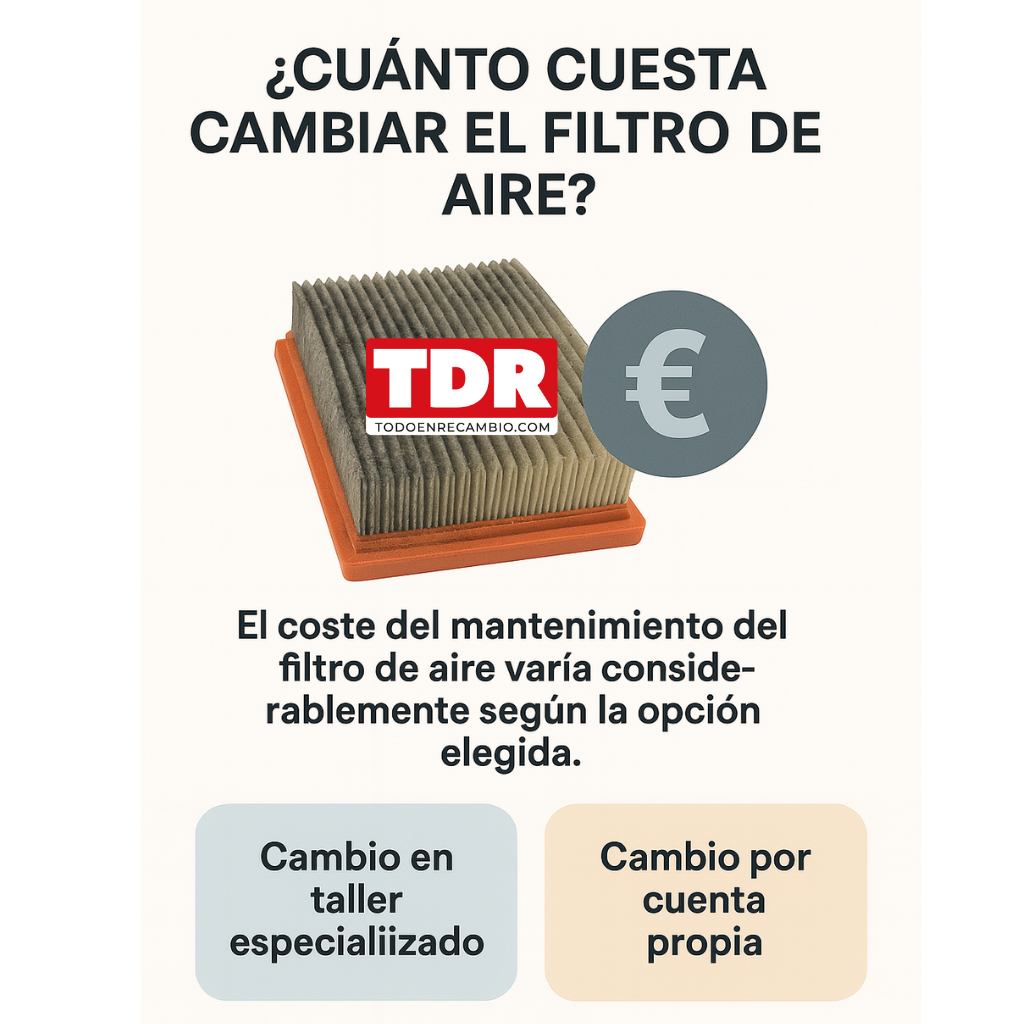 Coste estimado del cambio de filtro de aire en coche, ya sea en taller o por cuenta propia.