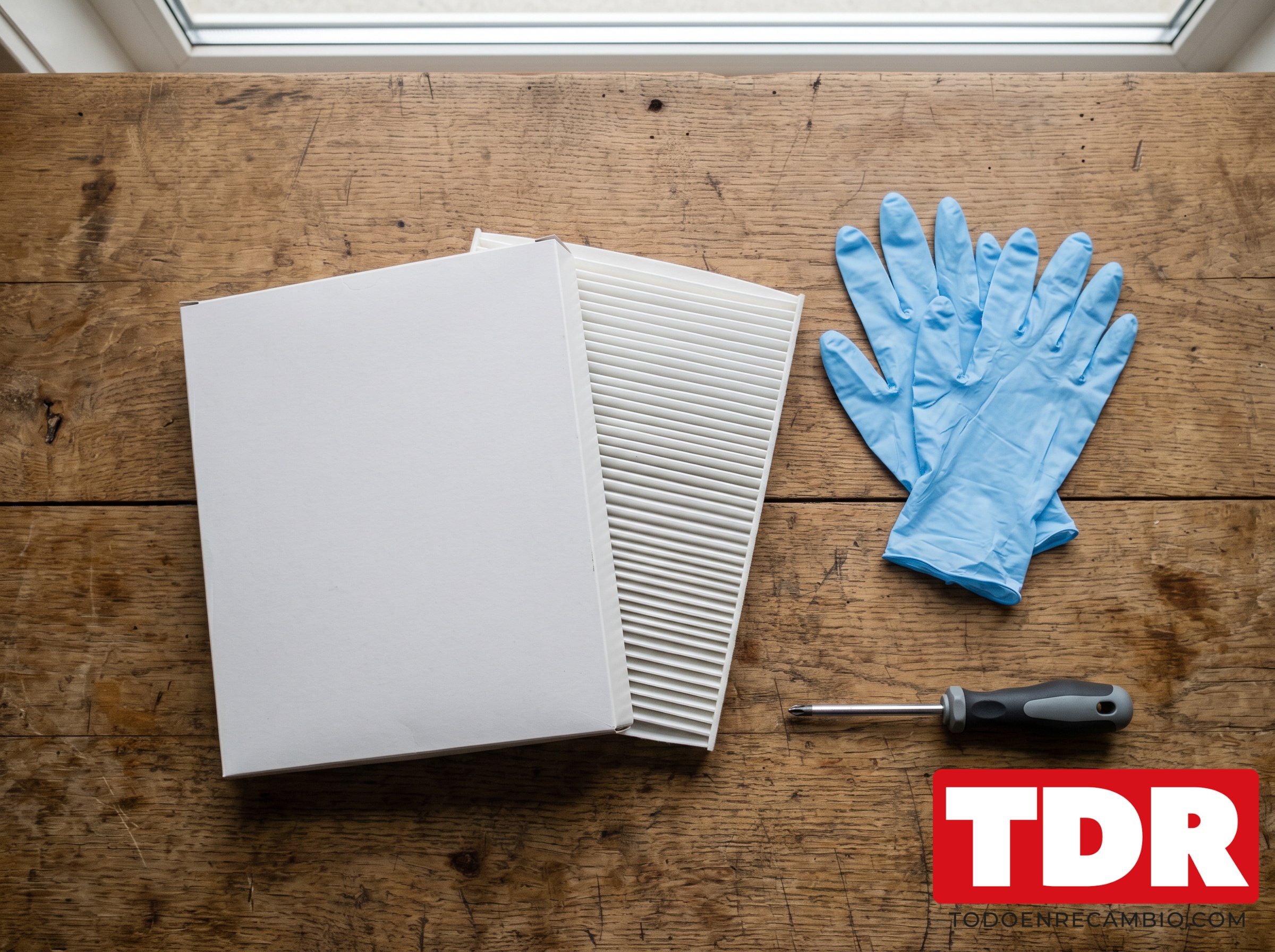 Materiales necesarios para cambiar el filtro habitaculo del coche: filtro nuevo y guantes