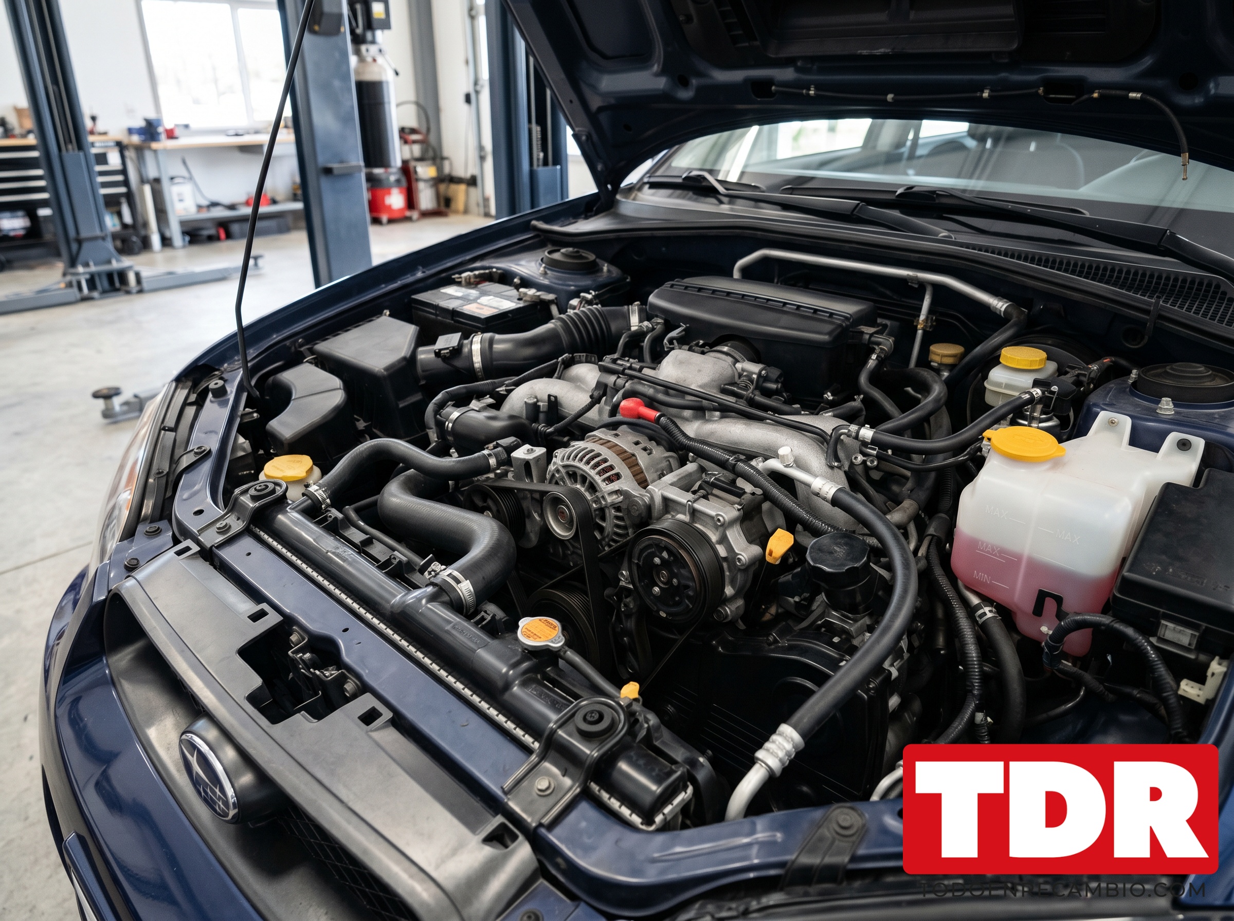 Componentes del sistema de refrigeracion del motor del coche: radiador, bomba de agua, termostato y deposito de expansion