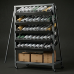 Estanteria con filtros de aceite para talleres profesionales