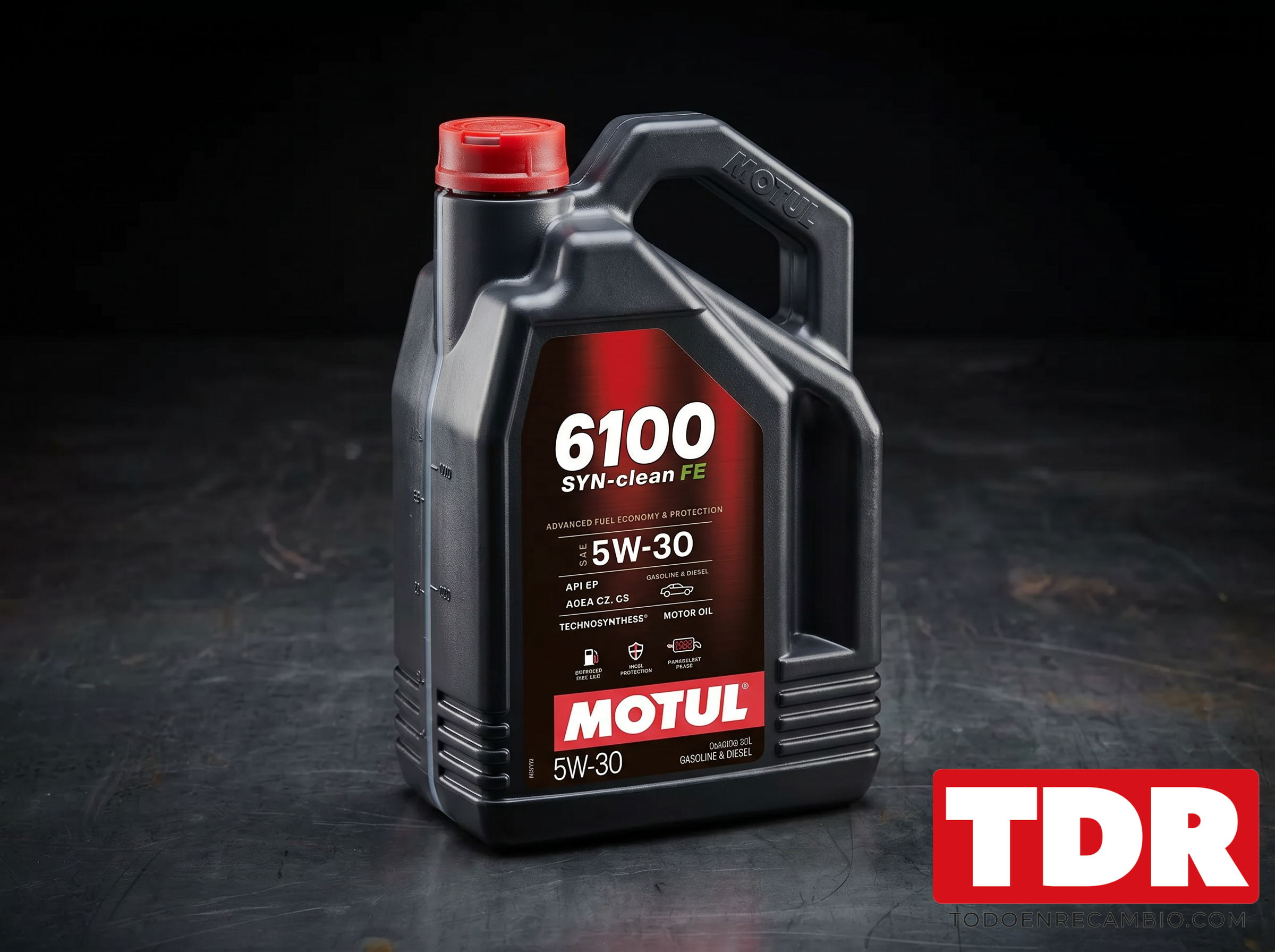 Botella Motul 6100 SYN-CLEAN FE 5W30 C2/C3 ref. 112921, aceite sintético para motor diésel