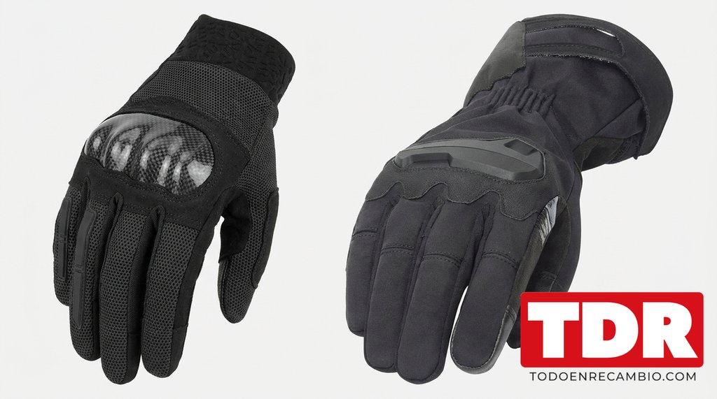 Comparativa entre un guante de moto de verano ventilado y uno de invierno con puño largo