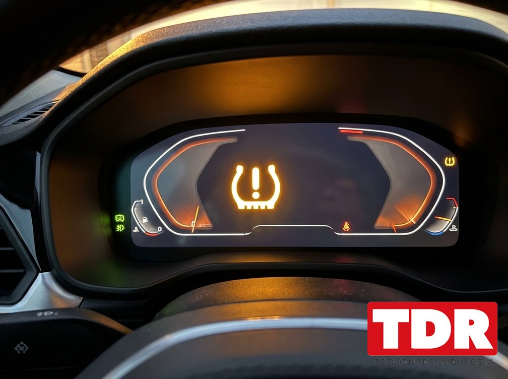 Testigo TPMS de presion de neumaticos iluminado en el cuadro