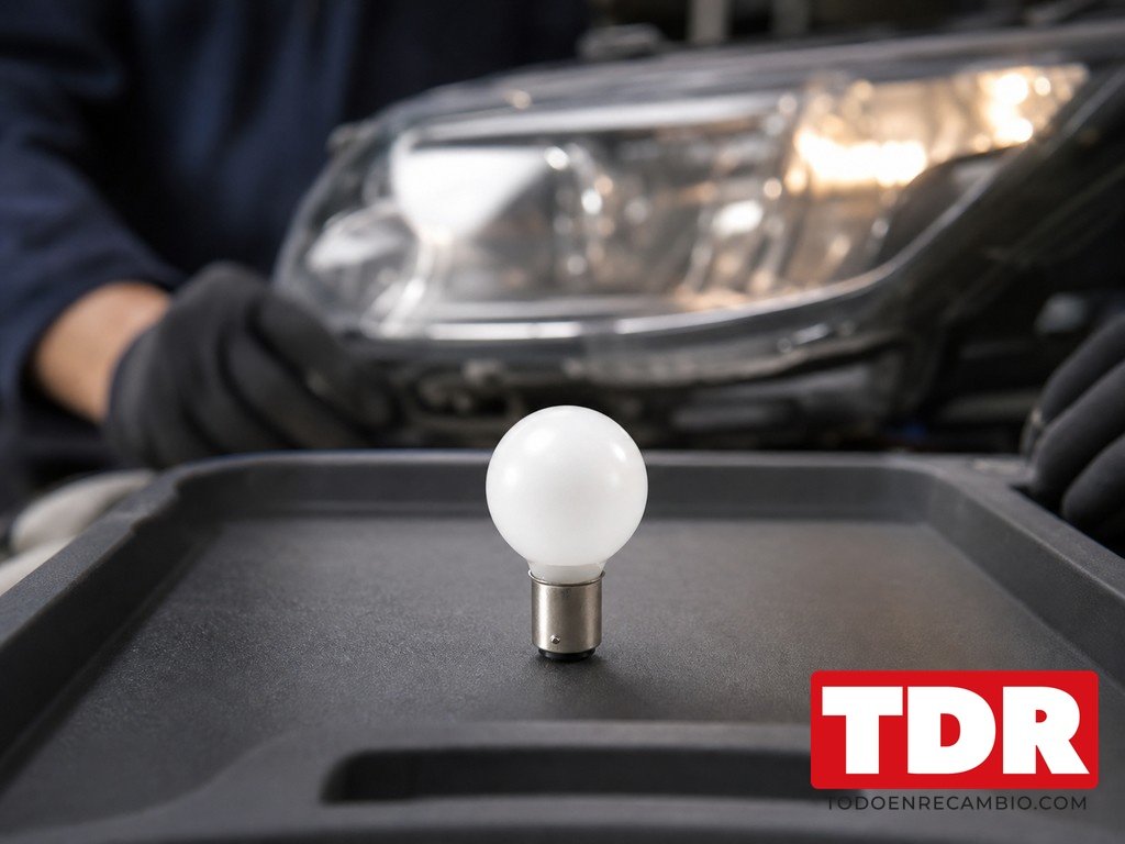 Persona comprobando las luces traseras de su coche en el acceso de una vivienda antes de pasar la inspeccion