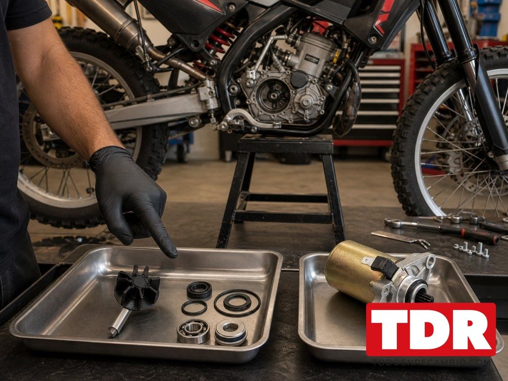 Moto Derbi clasica en un taller durante una intervencion de mantenimiento
