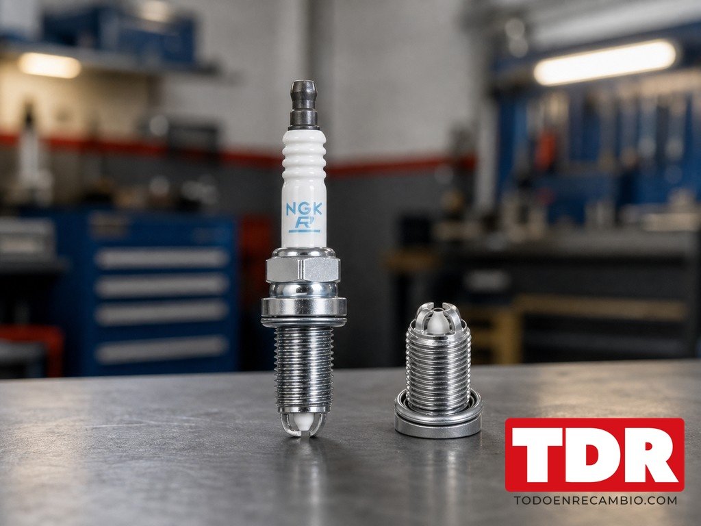 Bujias de precalentamiento de motor diesel sobre un banco de taller