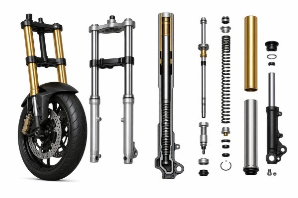 Partes principales de una horquilla delantera de moto