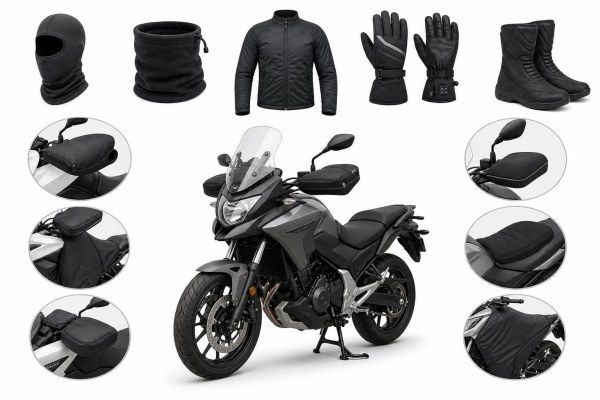 Puños calefactables, manoplas y cubrepiernas para proteger una moto del frío