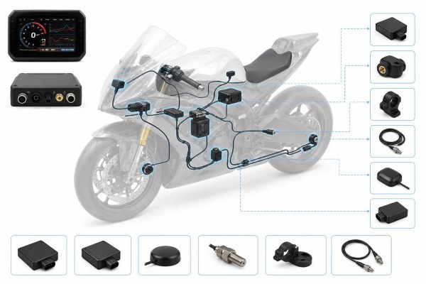 Esquema de sensores y módulo de telemetría instalados en una motocicleta