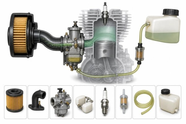 Esquema de componentes de preparación mezcla carburante en un coche