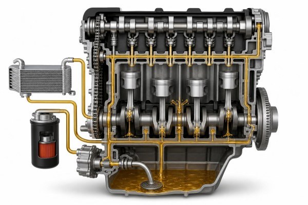 Esquema del circuito de lubricación y sus componentes principales