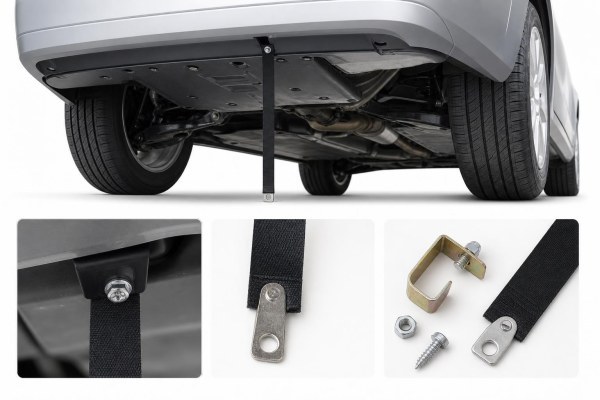 Cinta antiestática instalada bajo la parte trasera de un coche